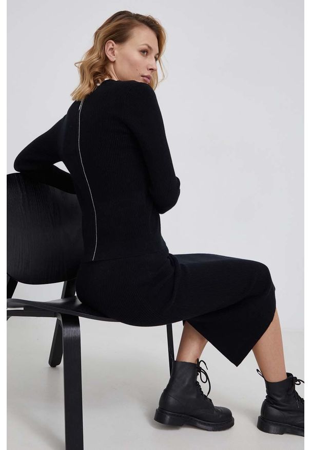 Calvin Klein Kardigan z domieszką wełny damski kolor czarny. Kolor: czarny. Materiał: wełna