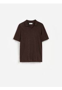 Reserved - Sweter polo z dodatkiem lnu - ciemnobrązowy. Typ kołnierza: polo. Kolor: brązowy. Materiał: len #1
