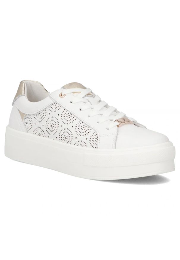 Skórzane półbuty na platformie białe Filippo DP7668/26. Kolor: biały. Materiał: skóra. Obcas: na platformie