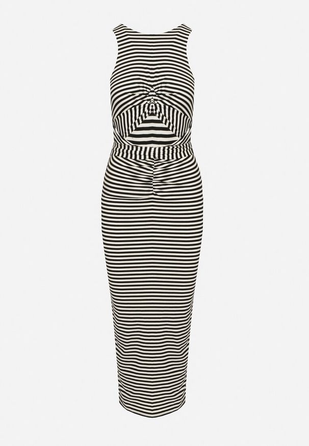 Born2be - Czarno-Biała Wieczorowa Sukienka o Dopasowanym Kroju z Rozcięciami Vikonnie. Okazja: na co dzień. Kolor: czarny. Typ sukienki: sportowe, dopasowane, proste. Styl: wizytowy