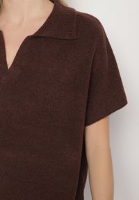 Born2be - Brązowy Sweter z Wełną z Krótkim Rękawem i Kołnierzykiem Tevalina. Kolor: brązowy. Materiał: wełna. Długość rękawa: krótki rękaw. Długość: krótkie. Styl: elegancki, klasyczny #4