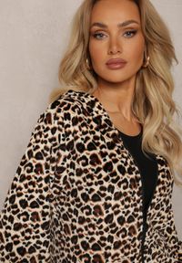 Renee - Beżowy Welurowy Komplet Dresowy 2-Częściowy Bluza z Kapturem i Spodnie Dopasowane z Kieszeniami Kardasa. Kolor: beżowy. Materiał: dresówka, welur #3