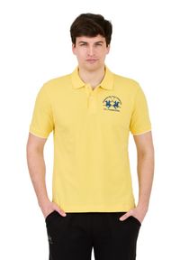 La Martina - LA MARTINA Żółte męskie polo z dużym logo, Rozmiar L. Typ kołnierza: polo. Kolor: żółty #4