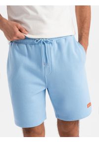 Ombre Clothing - Szorty dresowe unisex ze ściągaczem w pasie – błękitne V8 OU-SRBC-0101 - XL/XXL. Kolor: niebieski. Materiał: dresówka. Wzór: aplikacja. Styl: sportowy #8