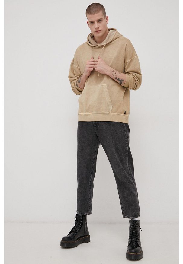Only & Sons bluza bawełniana męska kolor beżowy z kapturem gładka. Typ kołnierza: kaptur. Kolor: beżowy. Materiał: bawełna. Wzór: gładki