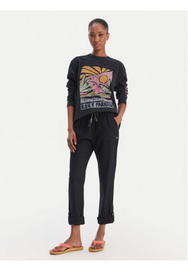Roxy Spodnie materiałowe On The Seashore ERJNP03294 Czarny Regular Fit. Kolor: czarny. Materiał: len