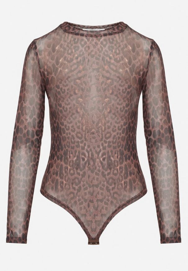 Born2be - Brązowe Body z Wiskozą o Dopasowanym Kroju w Panterkowy Wzór Rialeth. Okazja: na co dzień. Kolor: brązowy. Materiał: wiskoza. Styl: elegancki, casual