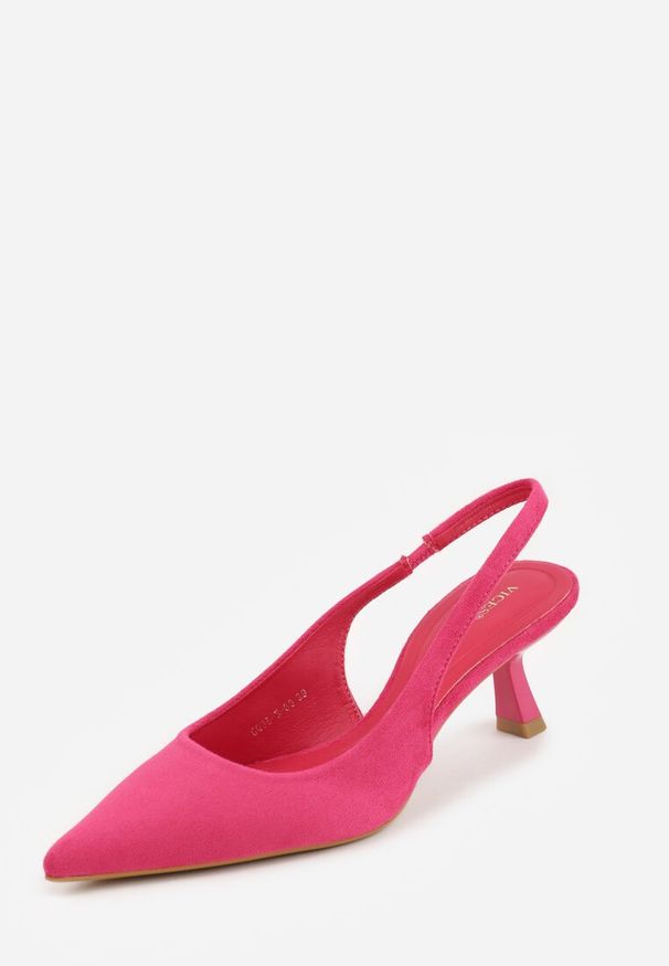 Renee - Fuksjowe Czółenka Slingback VICES na Kaczuszce Anatera. Okazja: na co dzień. Zapięcie: bez zapięcia. Kolor: różowy. Materiał: jeans, zamsz. Obcas: na szpilce. Styl: elegancki, casual. Wysokość obcasa: średni