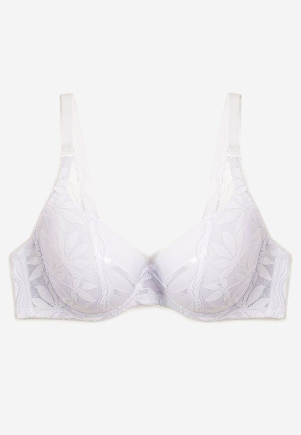 Born2be - Biały Koronkowy Biustonosz Typu Full Cup z Usztywnionymi Miseczkami Elavee. Kolor: biały. Materiał: koronka. Wzór: jednolity