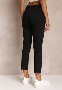 Renee - Czarne Materiałowe Spodnie Cygaretki Riandra. Kolor: czarny. Materiał: materiał. Wzór: koronka #4