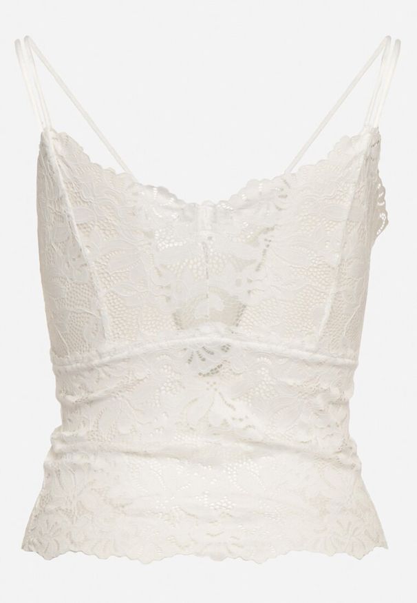 Born2be - Biały Koronkowy Top na Ramiączkach z Usztywnionymi Miseczkami Sileavia. Kolor: biały. Materiał: koronka. Długość rękawa: na ramiączkach. Wzór: koronka
