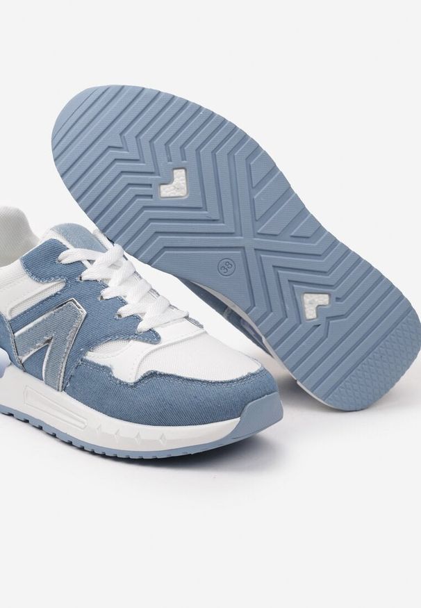 Renee - Niebiesko-Białe Płaskie Sneakersy przed Kostkę z Ekozamszu ze Sznurowaniami Jrines. Wysokość cholewki: przed kostkę. Zapięcie: sznurówki. Kolor: biały. Materiał: dzianina, jeans