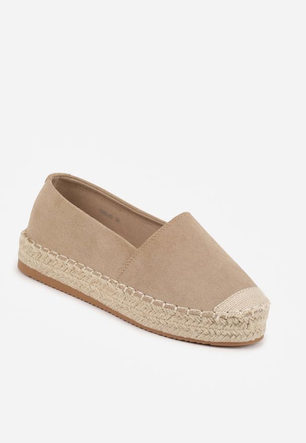 Renee - Ciemnobeżowe Espadryle VICES w Klasycznym Stylu na Platformie z Plecionką Cherimare. Kolor: beżowy. Wzór: kwiaty. Sezon: lato. Obcas: na platformie. Styl: klasyczny