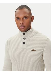 Aeronautica Militare Sweter 252MA1572UL00409 Beżowy Slim Fit. Kolor: beżowy. Materiał: bawełna