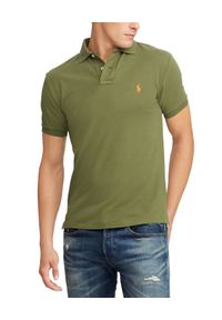 Ralph Lauren - RALPH LAUREN - Koszulka Polo Slim Fit. Typ kołnierza: polo. Kolor: zielony. Materiał: bawełna. Wzór: haft, aplikacja #2