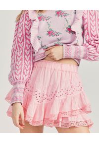 LOVE SHACK FANCY - Różowa spódnica Briella. Kolor: różowy, wielokolorowy, fioletowy. Materiał: koronka, bawełna. Wzór: koronka, ażurowy