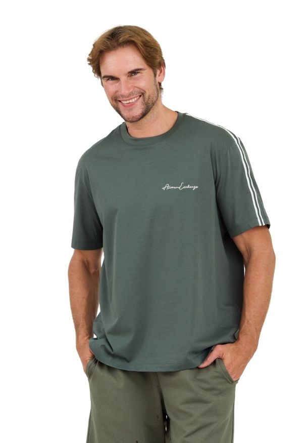 Armani Exchange - ARMANI EXCHANGE Zielony męski t-shirt bawełniany, Rozmiar M. Kolor: zielony. Materiał: bawełna
