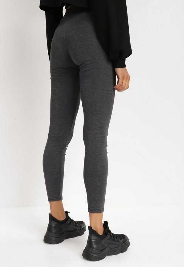Born2be - Ciemnoszare Legginsy Purah. Kolor: szary. Długość: długie. Wzór: nadruk, gładki, aplikacja