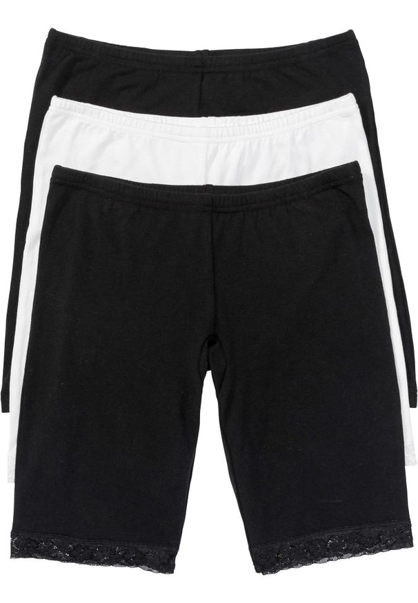 bonprix - Długie bokserki damskie z koronką (3 pary). Kolor: czarny. Materiał: koronka. Długość: długie. Wzór: koronka