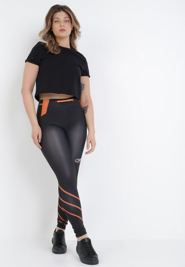 Born2be - Czarno-Pomarańczowe Legginsy Malaeno. Kolor: czarny. Materiał: materiał. Wzór: gładki. Styl: sportowy