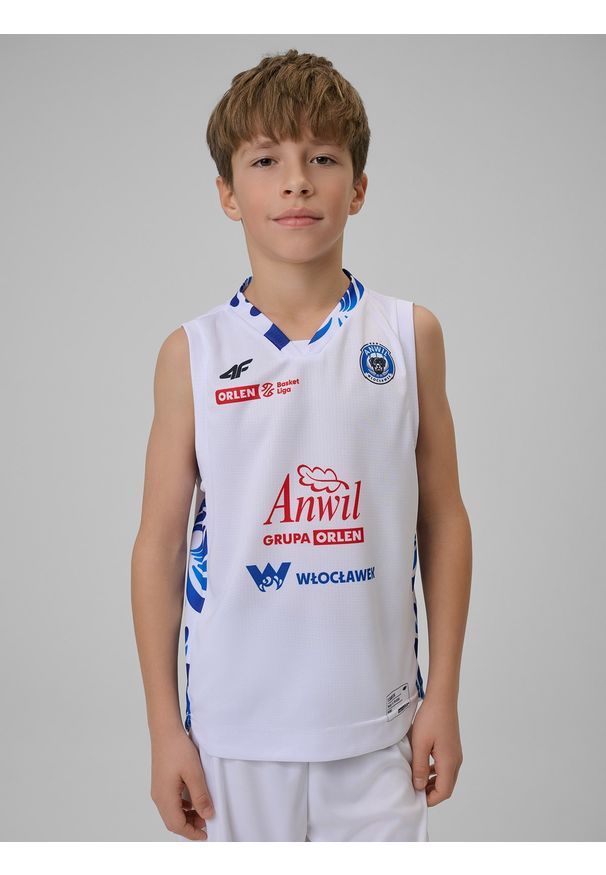 4f - 4F Koszulka meczowa replika domowa z sezonu 2025/26 dziecięca 4F x Anwil Włocławek - biała 146/152 (10-12 lat). Kolor: biały. Materiał: materiał. Wzór: nadruk. Sezon: lato