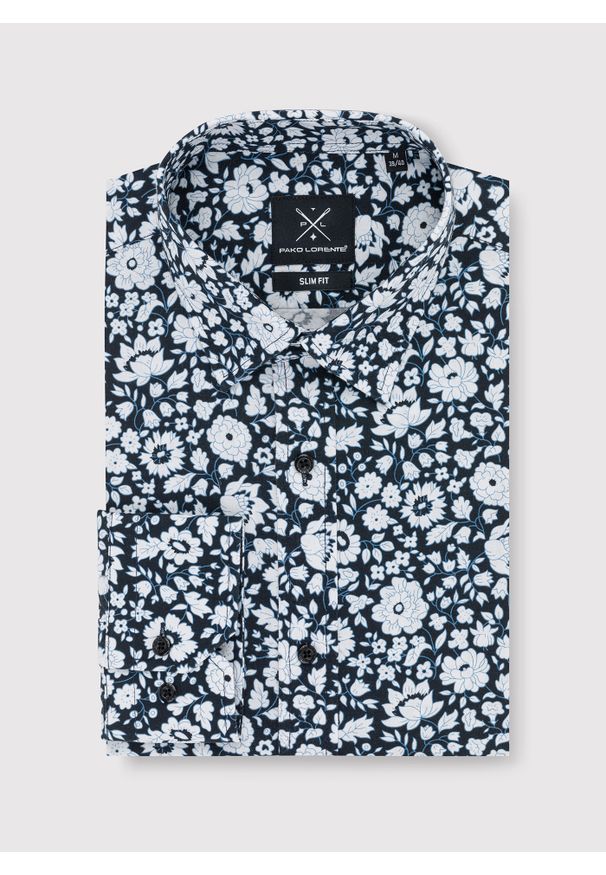Pako Lorente - PAKO LORENTE – Czarna koszula w białe kwiaty. Okazja: na co dzień. Kolor: czarny, biały, niebieski, wielokolorowy. Materiał: jeans, bawełna. Wzór: kwiaty. Styl: elegancki, casual