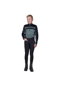 Dziecięca koszulka jeździecka z długim rękawem QHP Xavy. Kolor: czarny. Długość rękawa: długi rękaw. Długość: długie. Styl: sportowy, młodzieżowy #1