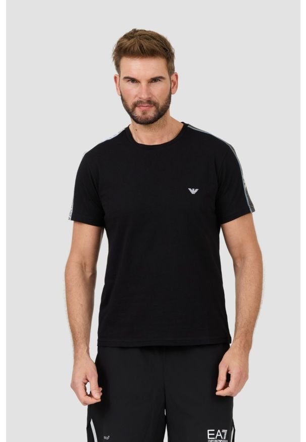 Emporio Armani - EMPORIO ARMANI Czarny męski t-shirt bande logo, Rozmiar XL. Kolor: czarny