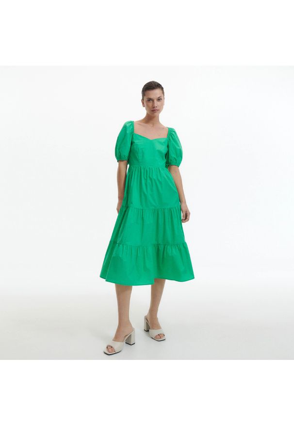 Reserved - Bawełniana sukienka z falbanami - Zielony. Kolor: zielony. Materiał: bawełna