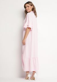 Born2be - Różowa Sukienka Koszulowa z Ozdobną Falbanką Daviravie. Okazja: na co dzień. Kolor: różowy. Typ sukienki: koszulowe. Styl: klasyczny, casual, elegancki #2