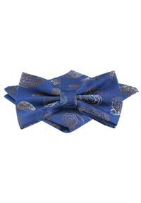 Mucha Męska w Zestawie z Poszetką - Alties - Niebieska, w Paisley. Kolor: niebieski. Wzór: paisley. Styl: elegancki, sportowy #1
