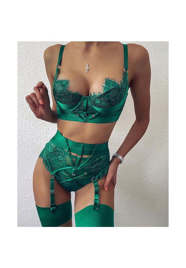 Intica - Komplet bielizny z koronką na romantyczne wieczory Lada. Kolor: zielony. Materiał: koronka. Wzór: koronka