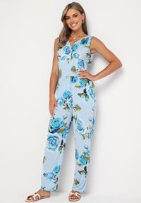 Born2be - Jasnoniebieski Taliowany Kombinezon w Kwiaty z Długimi Nogawkami Renivia. Okazja: na co dzień. Kolor: niebieski. Długość: długie. Wzór: kwiaty. Styl: casual, street #6