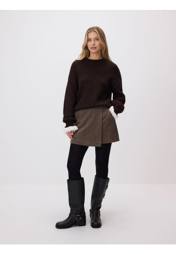 Reserved - Sweter z dodatkiem wełny - ciemnobrązowy. Kolor: brązowy. Materiał: wełna