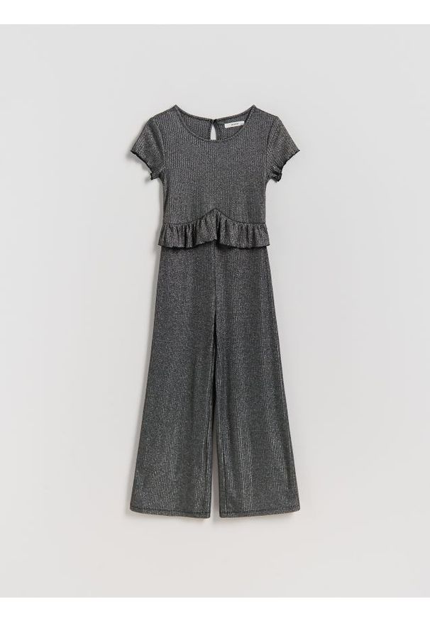 Reserved - Kombinezon z metaliczną nitką - ciemnoszary. Kolor: szary. Materiał: wiskoza, dzianina