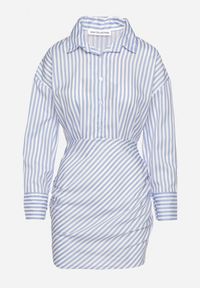 Born2be - Jasnoniebieska Koszulowa Sukienka w Paski o Dopasowanym Kroju Meveira. Okazja: na imprezę. Typ kołnierza: kołnierzyk klasyczny. Kolor: niebieski. Długość rękawa: długi rękaw. Wzór: paski. Typ sukienki: koszulowe. Styl: klasyczny #5