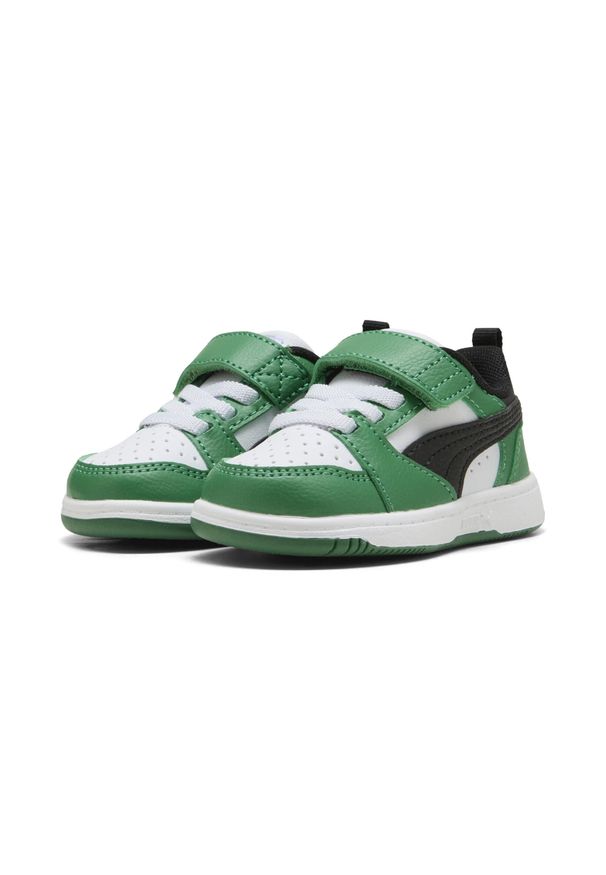 Puma - Sneakersy PUMA Rebound V6 Lo dla małych dzieci PUMA White Black Archive Green. Kolor: czarny, zielony, biały, wielokolorowy. Szerokość cholewki: normalna. Sport: turystyka piesza, koszykówka