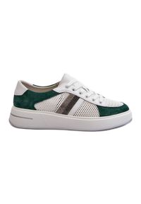 S.Barski Sneakersy Skórzane Damskie D&A LR110 Zielono-Białe zielone. Kolor: zielony. Materiał: skóra. Sezon: wiosna, lato. Obcas: na platformie #1