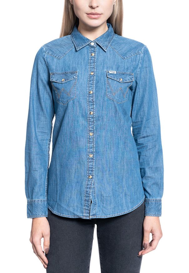Wrangler - KOSZULA DAMSKA WRANGLER LS DENIM SHIRT MID INDIGO W5Z12AX8E 112130360. Materiał: denim