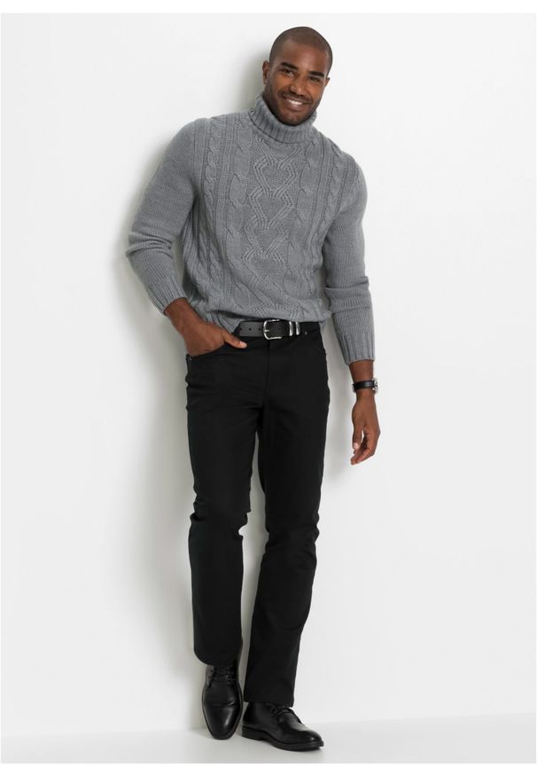 bonprix - Sweter z golfem, w warkocze. Typ kołnierza: golf. Kolor: szary