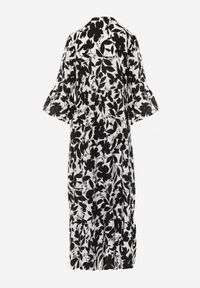 Renee - Czarno-Biała Rozkloszowana Sukienka Maxi na Guziki z Abstrakcyjnym Wzorem Uvellia. Kolor: czarny. Sezon: wiosna, lato. Długość: maxi #8