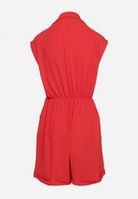Born2be - Czerwony Kombinezon z Nakładkowym Dekoltem i Gumką w Talii Nansaliah. Kolor: czerwony #7