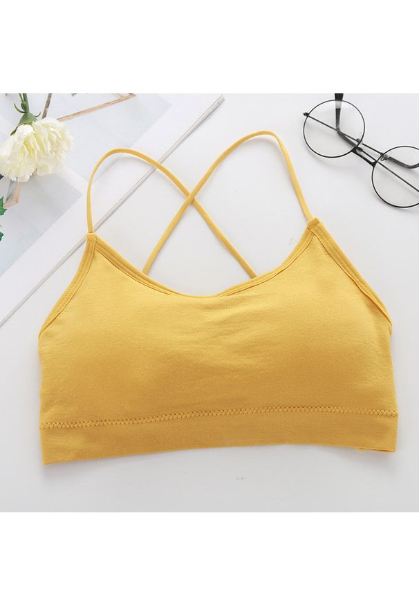 Intica - Biustonosz na cienkich ramiączkach z elastycznego materiału Unnie. Kolor: żółty. Materiał: materiał