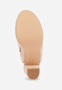 Renee - Beżowe Ażurowe Sandały na Słupku Vices ze Skórzaną Wkładką Linetelia. Okazja: na imprezę. Zapięcie: rzepy. Kolor: beżowy. Materiał: skóra. Wzór: ażurowy. Obcas: na słupku. Styl: elegancki, klasyczny, wizytowy #7