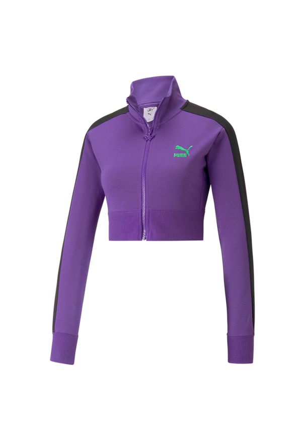 Kurtka damska Puma X DUA LIPA T7. Kolor: fioletowy, wielokolorowy, czarny. Materiał: dresówka. Długość: krótkie. Sport: turystyka piesza