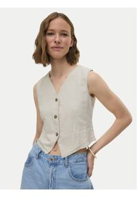 Vero Moda Kamizelka Caia 10333795 Beżowy Regular Fit. Kolor: beżowy. Materiał: bawełna