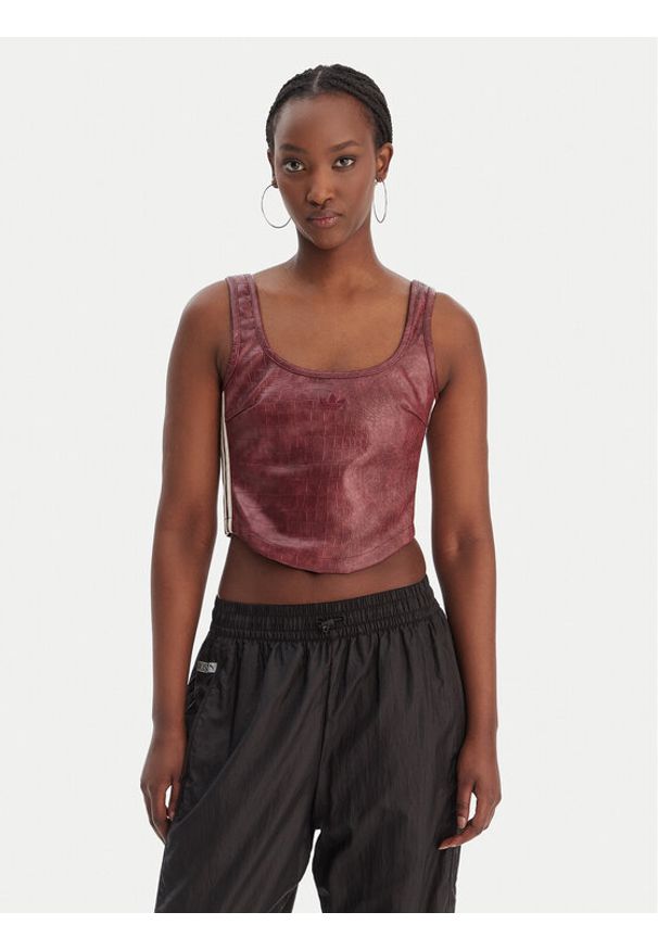 Adidas - adidas Top Pleather KD8786 Bordowy Slim Fit. Kolor: czerwony. Materiał: skóra