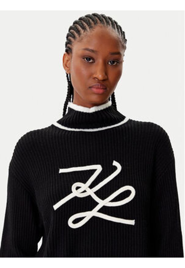 Karl Lagerfeld - KARL LAGERFELD Golf A4W18051 Czarny Regular Fit. Typ kołnierza: golf. Kolor: czarny. Materiał: syntetyk