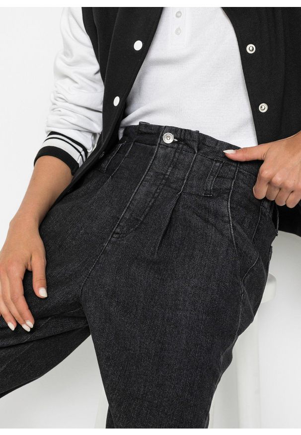 bonprix - Dżinsy Mom, high waist, ze stretchem. Stan: podwyższony. Kolor: czarny