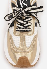 Born2be - Złote Sneakersy VICES w Stylu Streetwearowym na Grubej Podeszwie Ilinatea. Okazja: na co dzień. Kolor: złoty. Materiał: jeans #2